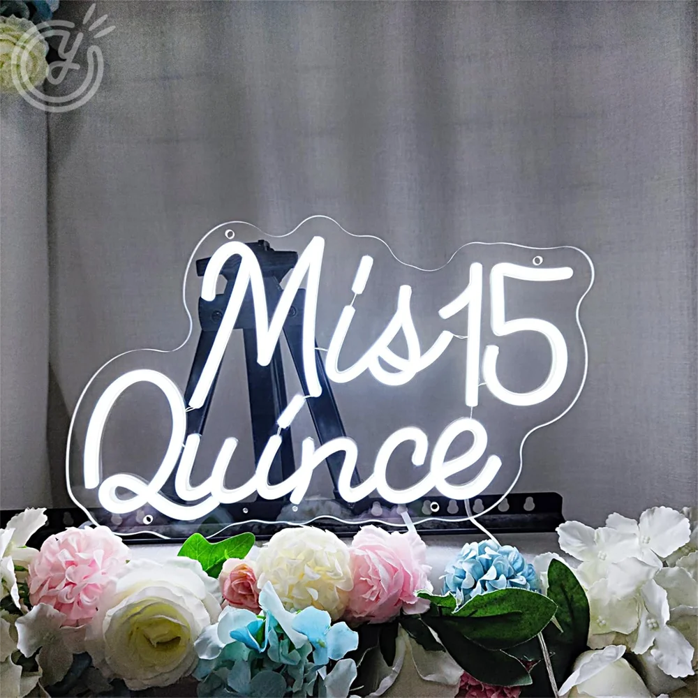 Mis Quince Neon Sign Light Wall Decor LED Light with Push Button Control Easy Wall Hanging Perfect for Quinceanera Celebration