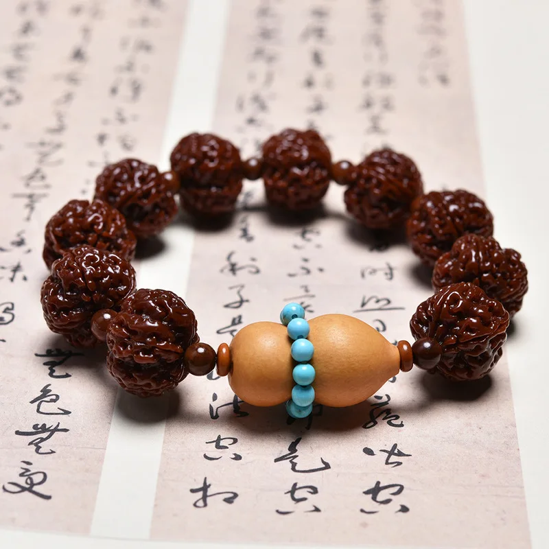 Nepal large Rudraksha for men, aged five-petal dragon pattern, original seed Buddhist bead bracelet, single strand