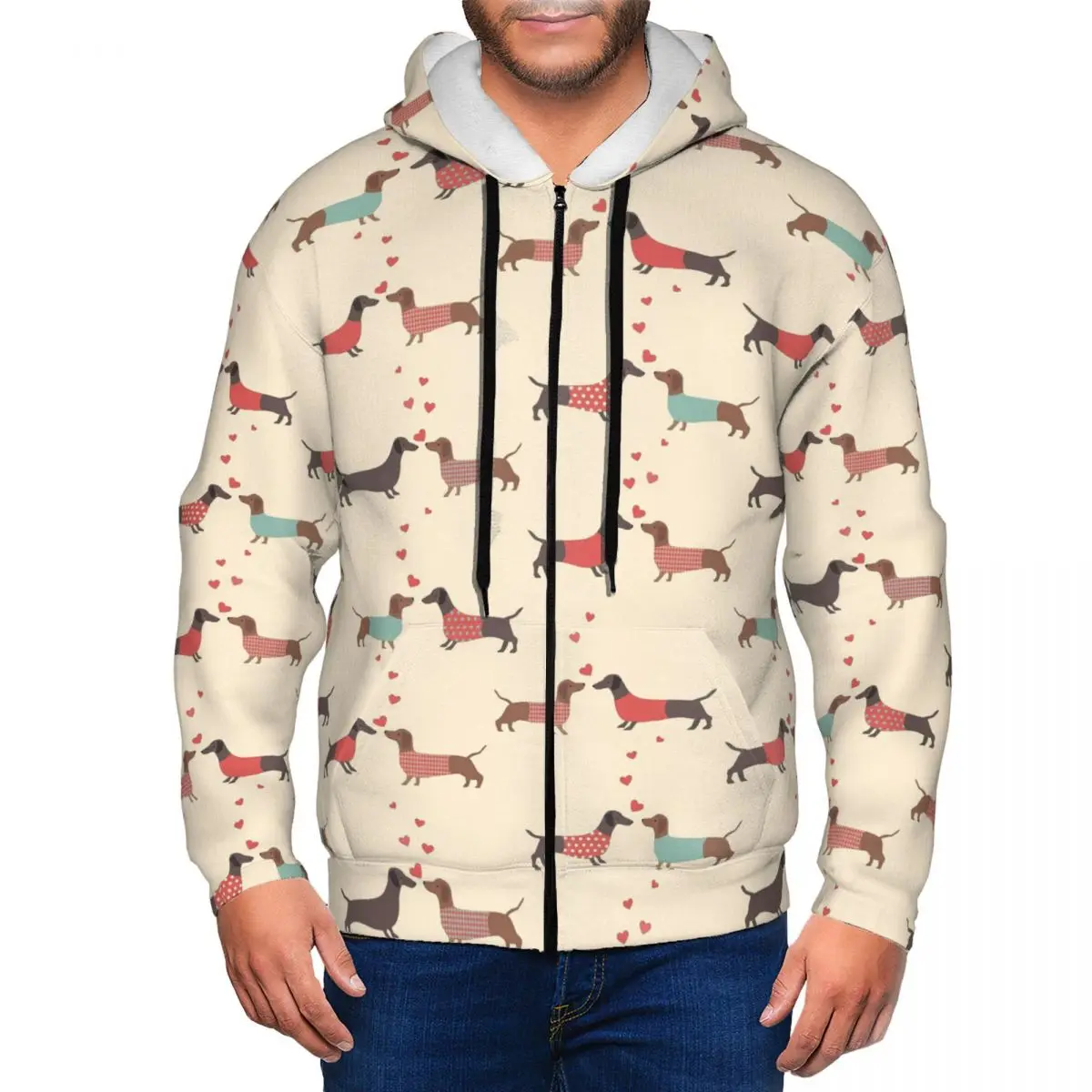 Sausage Dog Dachshund Cute Zipper Hoodies Hip Hop Pullover Autumn Winter Men Women Sweatshirts Long Sleeve Tops