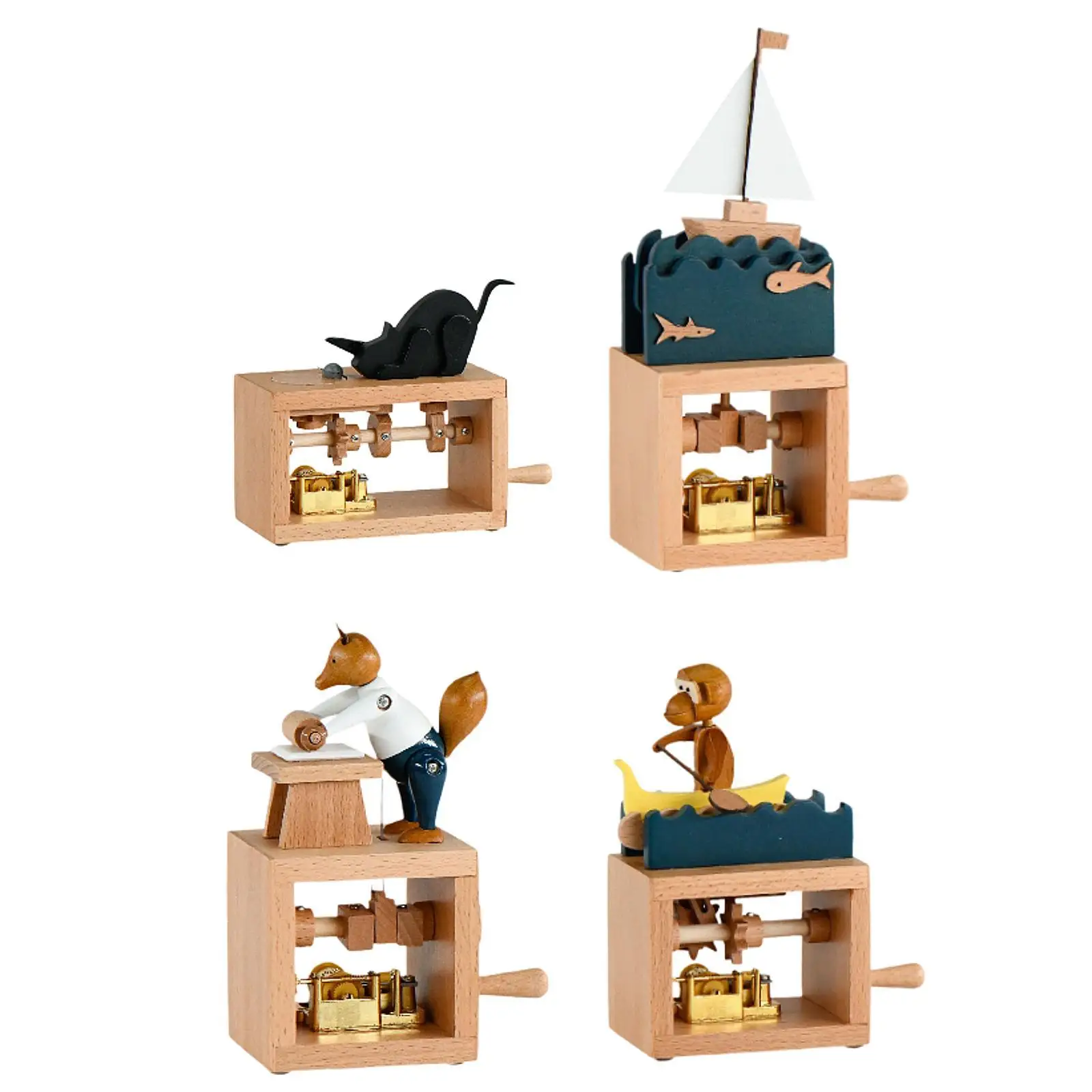 Hand Crank Music Box Collectible, Wooden Musical Ornament for Birthday Gifts
