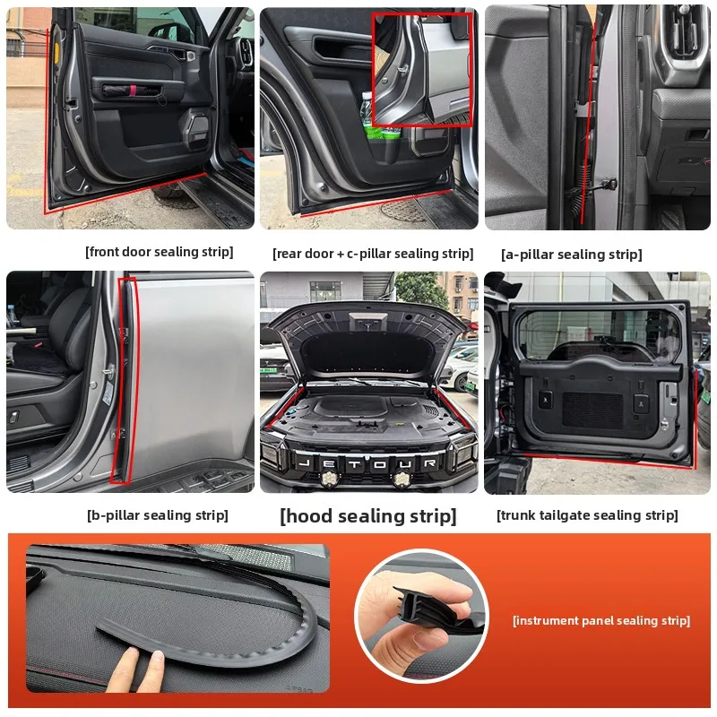 Car Seal Strips for JETOUR T2 2023-2026 All Doors B-pillar Tailgate Soundproof Noise Reduction Silent Sealing Strip Accessories