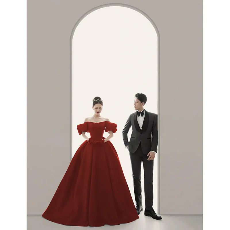 Party dresses evening dress Red black Banquet ball gown off shoulder silk velet velour L0546