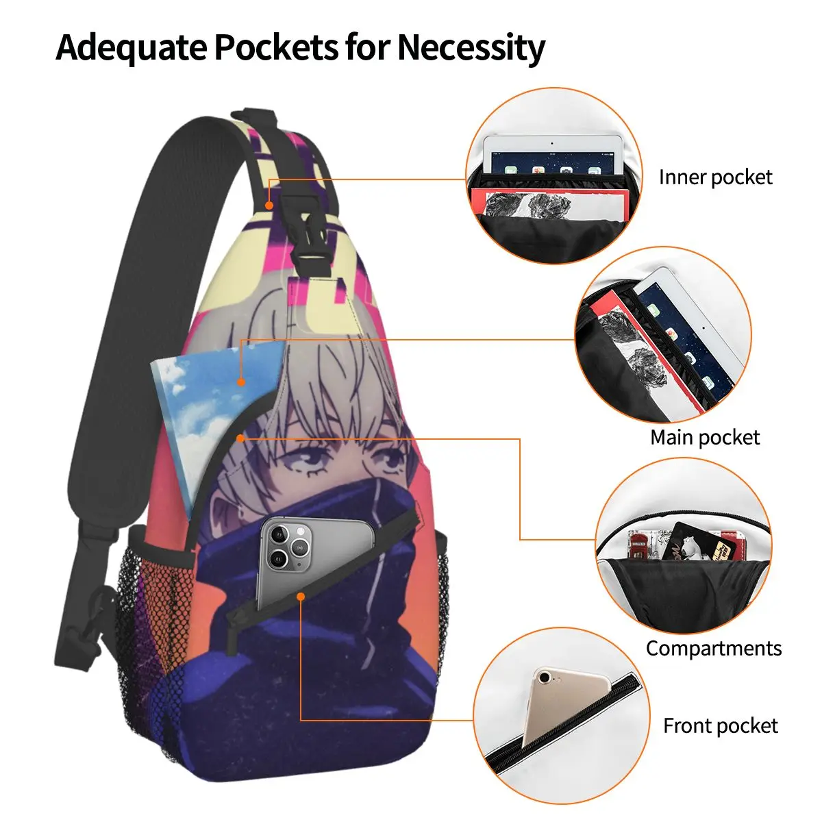 Toge Inumaki Jujutsu Kaisen Sling Bag Chest Crossbody Shoulder Sling Backpack Travel Hiking Daypacks Anime Cool Pack