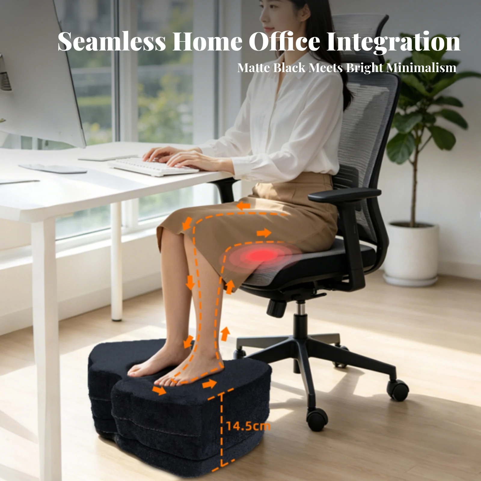 Footrest Cushion with Adjustable Height Comfortable Under Desk Footrest Contoured Foot Cushion Supportive Leg Rest Soft