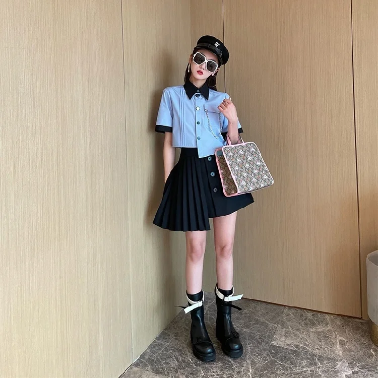 Xiaojingjia's Same French High Waist Slim Irregular Pleated A-line Half-length Short Skirt Small Man Shows Tall Academic Style