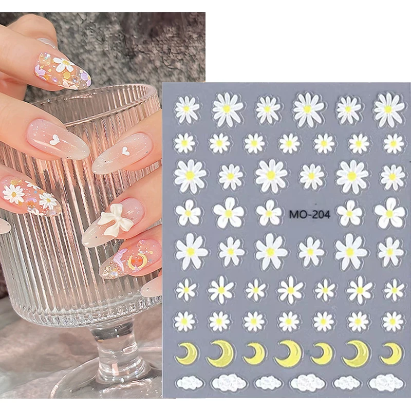 5d en relieve primavera Little Bossom florales Margarita blanca flores Nail Art calcomanías pegatinas para uñas arte manicura puntas decoraciones