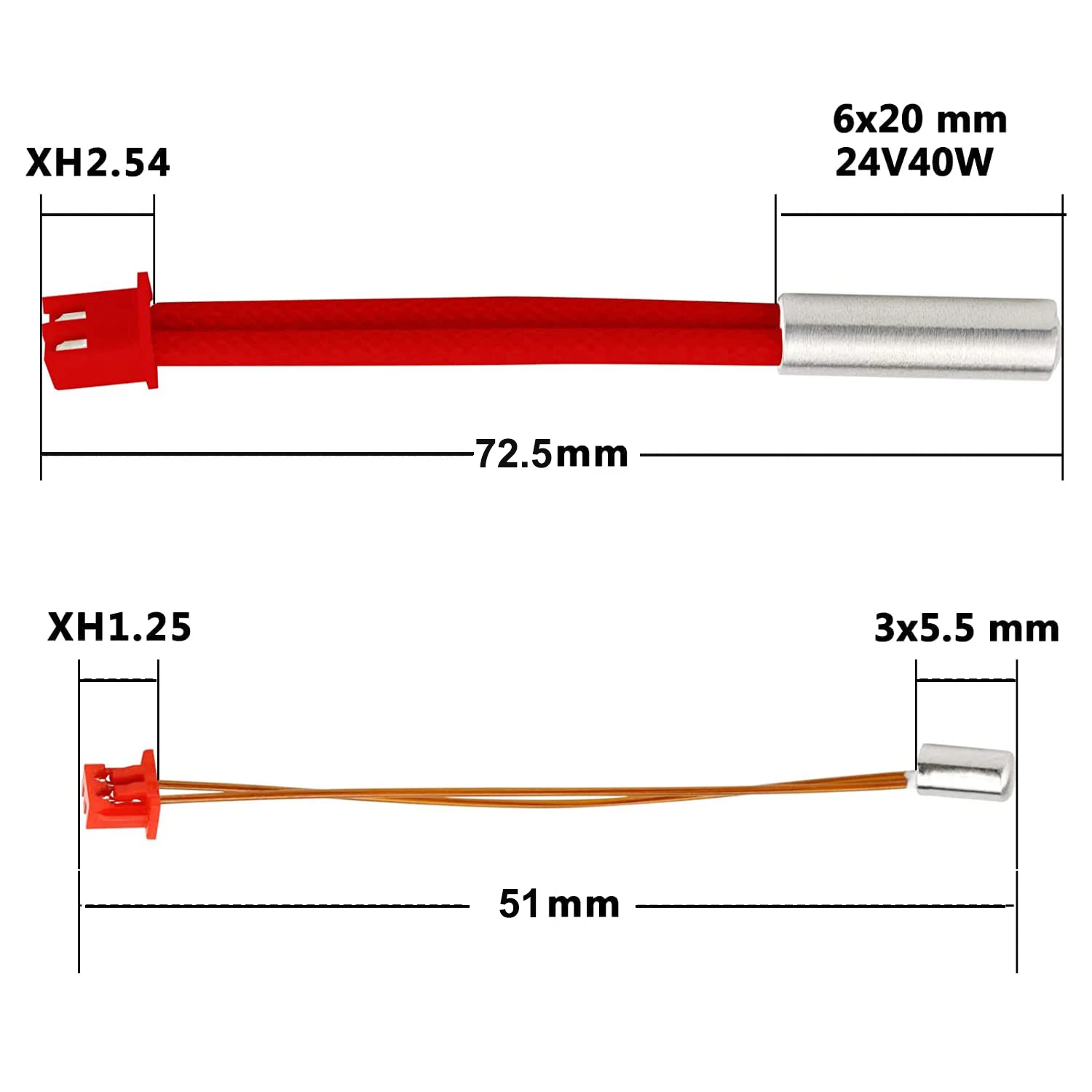 Top Quality 2pcs XH2.54 24V 40W Cartridge Heater 100K Thermistor Temperature Sensor XH1.25 3D Printer Part For Ender 3 S1 Hotend