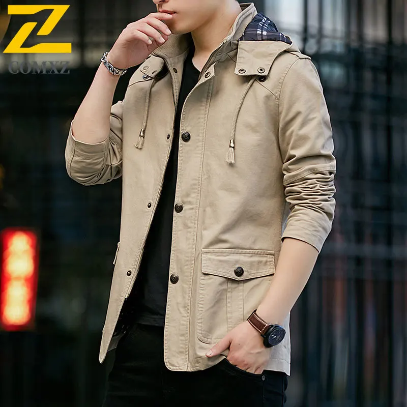 

2025 Autumn High Quality Jacket Men's Fashion Cotton Windproof Multi-pocket Work Coat Outdoor Hunting Hiking Hooded Overcoat Man