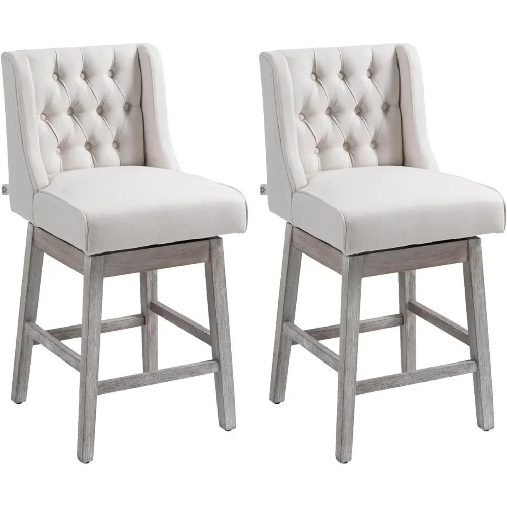 

Counter Height Bar Stools Set of 2, 180 Degree Swivel Barstools, 27" Seat Height Bar Chairs with Solid Wood Footrests and Button