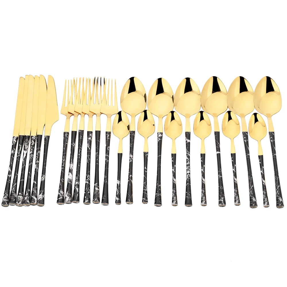 

24Pcs Gold Imitation Wood Dinnerware Stainless Steel Set Tableware Flatware Knives Spoon Fork with Storage Cutlery Rack Gift Box