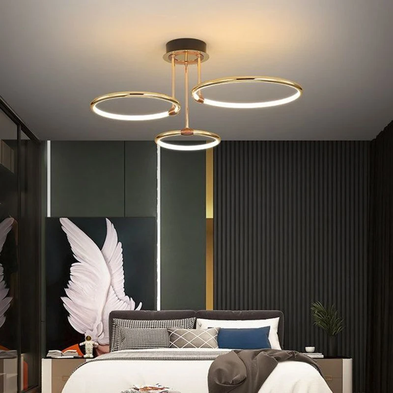 Imagem -04 - Nordic Led Circle Teto Lâmpadas para Quarto Lustre Interior Luminárias Sala de Estar Fundo do Sofá Preto Dourado