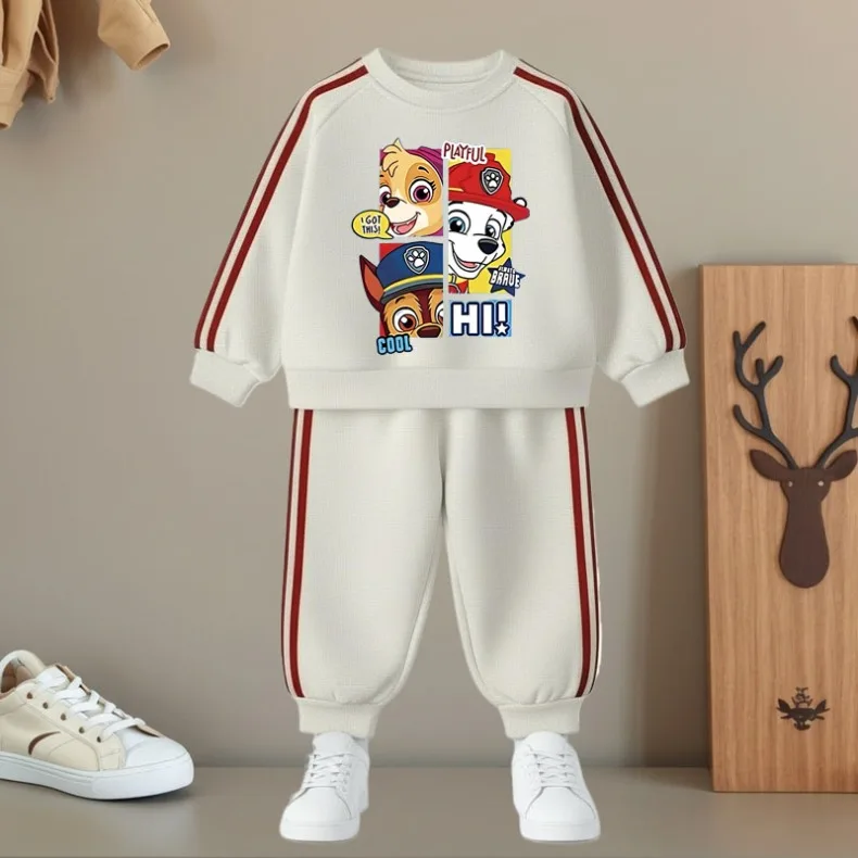 Kinder Herbst Neuheit Seitenstreifen Lange Hosen-Sets O-Ausschnitt Lässige Sweatshirts und Hosen Zweiteilige Sets Paw Patrol Jungen Mädchen Trainingsanzug – Detail 5