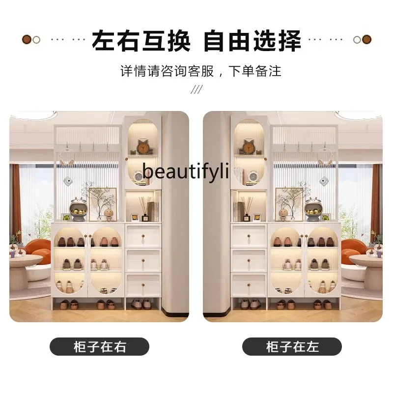 A176 Light luxury entrance shoe cabinet integrated cream style living room locker room hall screen partition cabinet