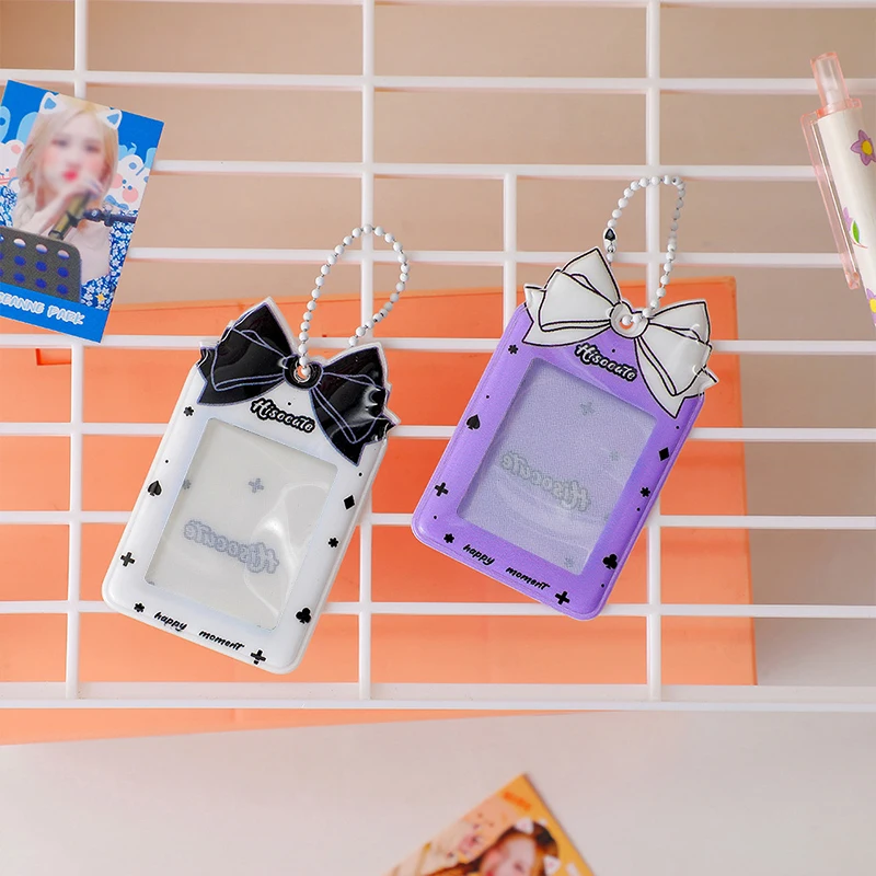 PVC Bow Sweet Card Holder 2 Inch Photo Pocket Idol Photo With Keychain Photocard Protector Photo Frame INS Style DIY Card Holder