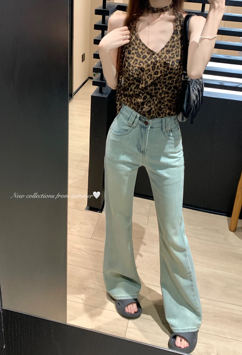 

Slergiri Fashion Vintage Low Waist Flare Jeans Woman Casual Korean Style Slim Fit All Match Washed Denim Trousers For Women