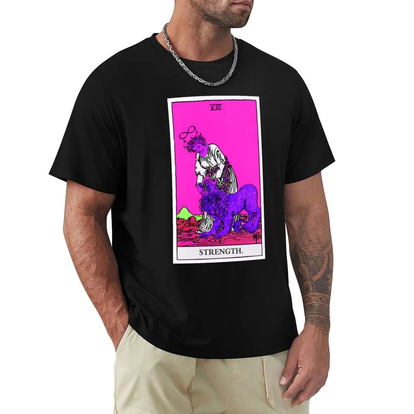 8. Strength- Neon Dreams Tarot T-Shirt man clothes oversized t shirt slim fit t shirts for men