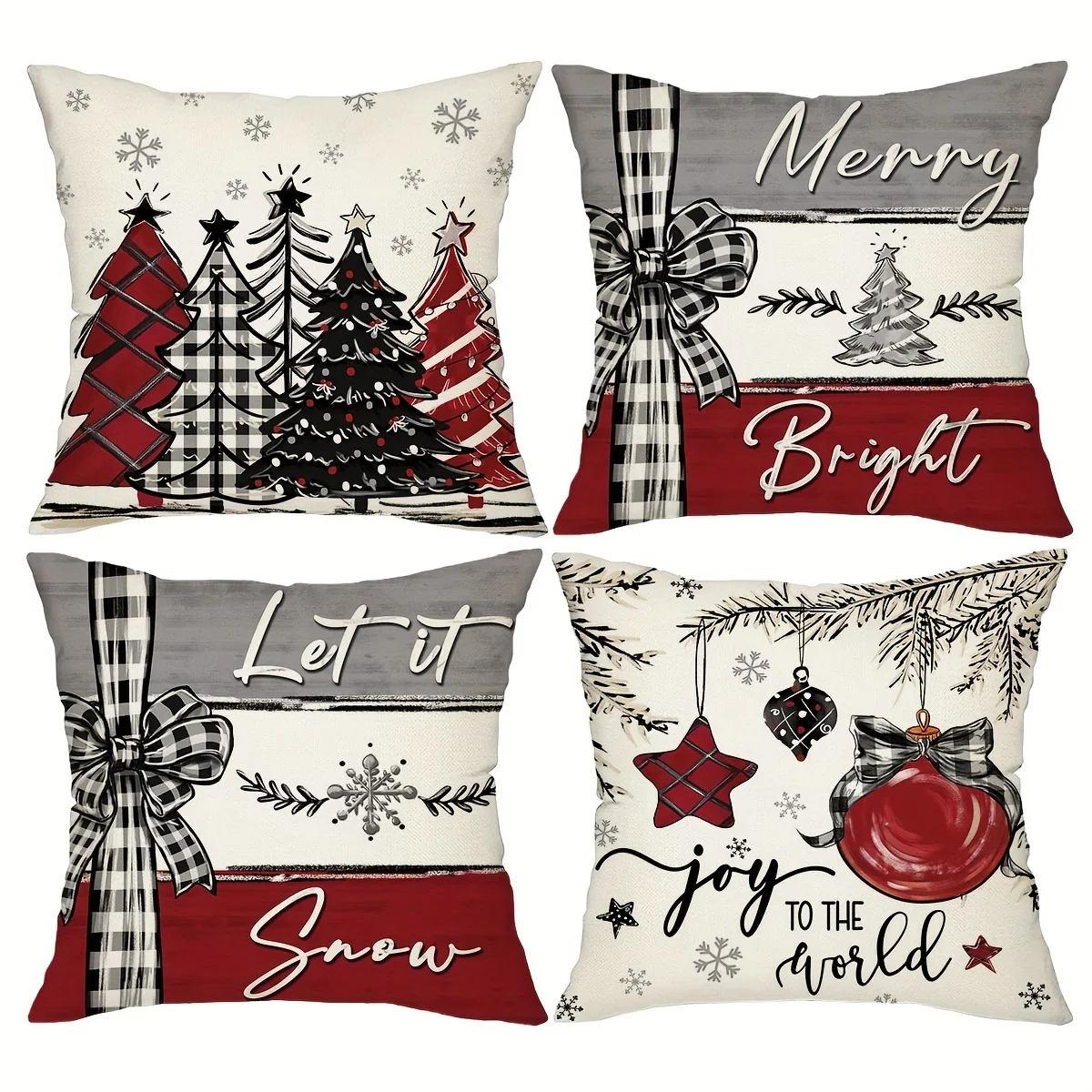 4-Piece Set, * 18 Inch Christmas Tree Cushion Cover, Farmhouse Winter Holiday Home Decoration Pillowcase, Suitable For Porch,