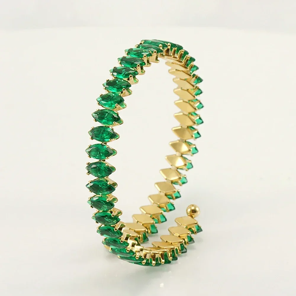 Moonso Arrival Unique Design White Green Color  Marquise Bracelet Bangle for Women  Valentine\'s Day Gift Jewelry S8250