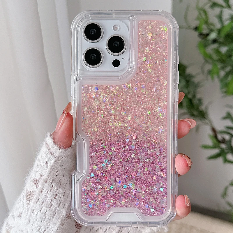 Luxury Glitter Quakeproof Case For iPhone 16 ProMax 15 Plus 14 Pro 13 MINI 12 11 11ProMax X XR XS Max Cover