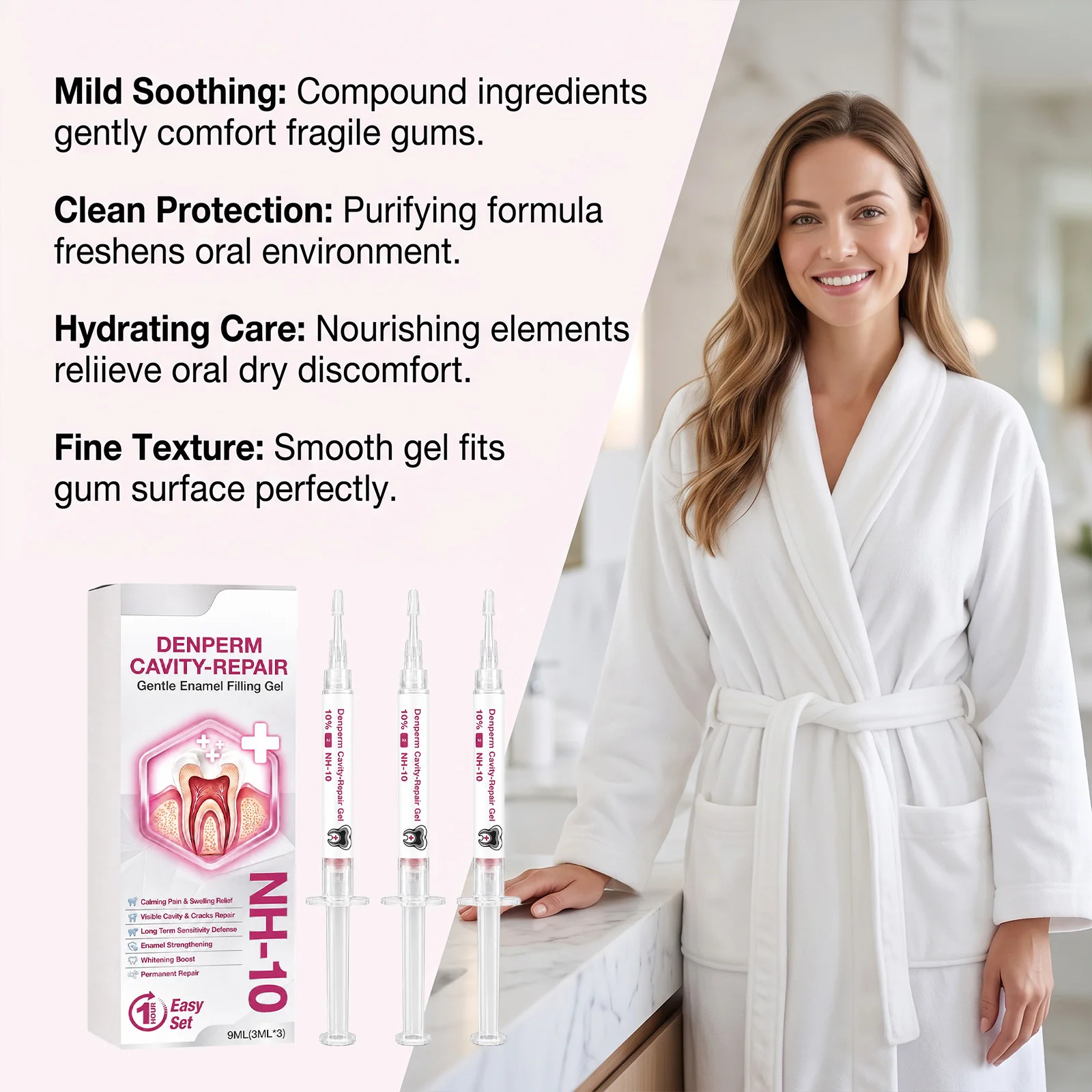 Denperm NH-10 Cavity Repair Enamel Filling Gel Tooth Sensitivity Relief Anti Caries Dental Care Damaged Tooth Gum Repair Syringe