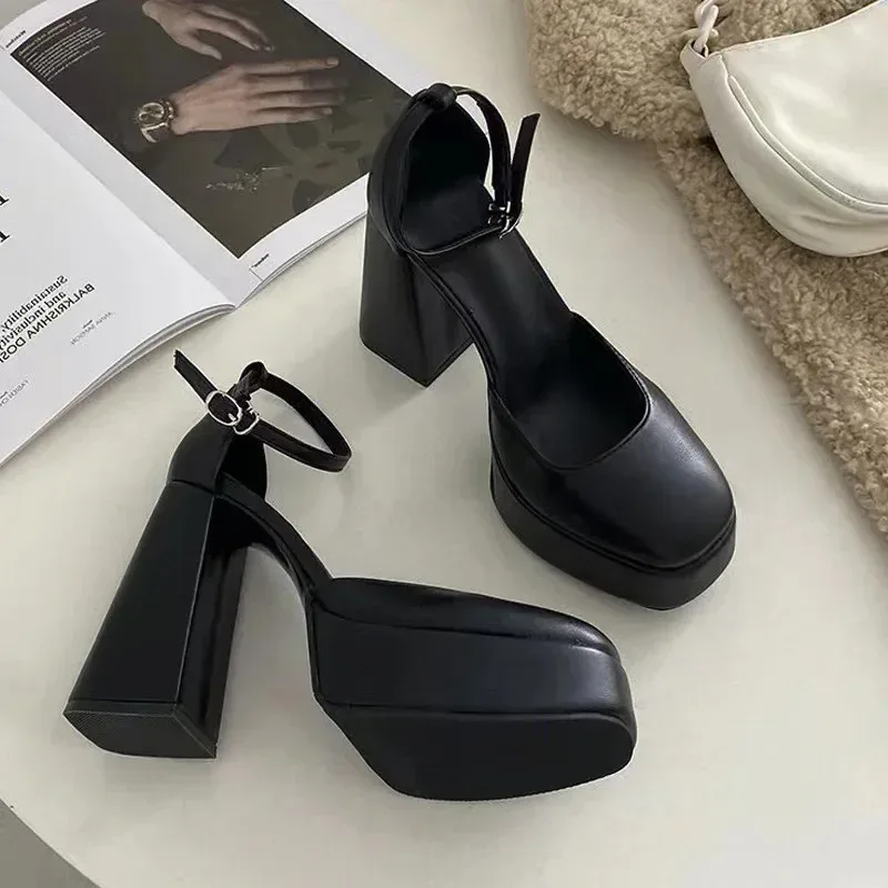 Elegant High Heels Shoes Female 2023 Sexy Ankle Straps Black White Women\'s Heeled Platform Party Shoe Dress Pumps Ladies