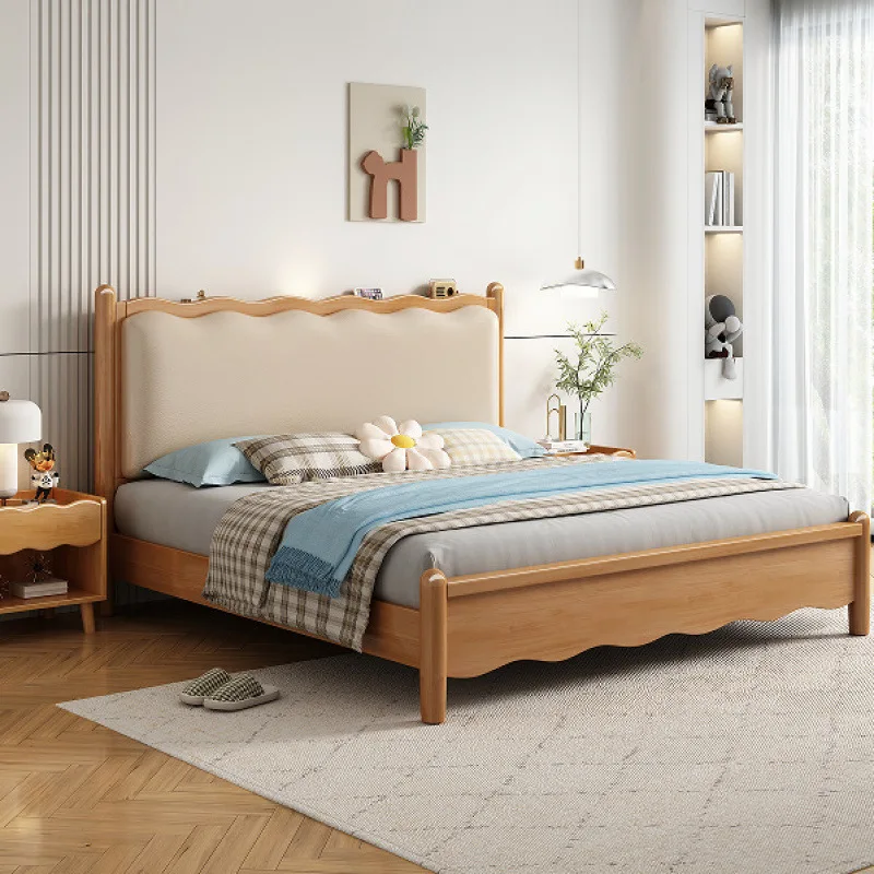 Modern simple master bedroom high-end atmospheric double bed medium antique walnut soft bag light luxury wedding bed