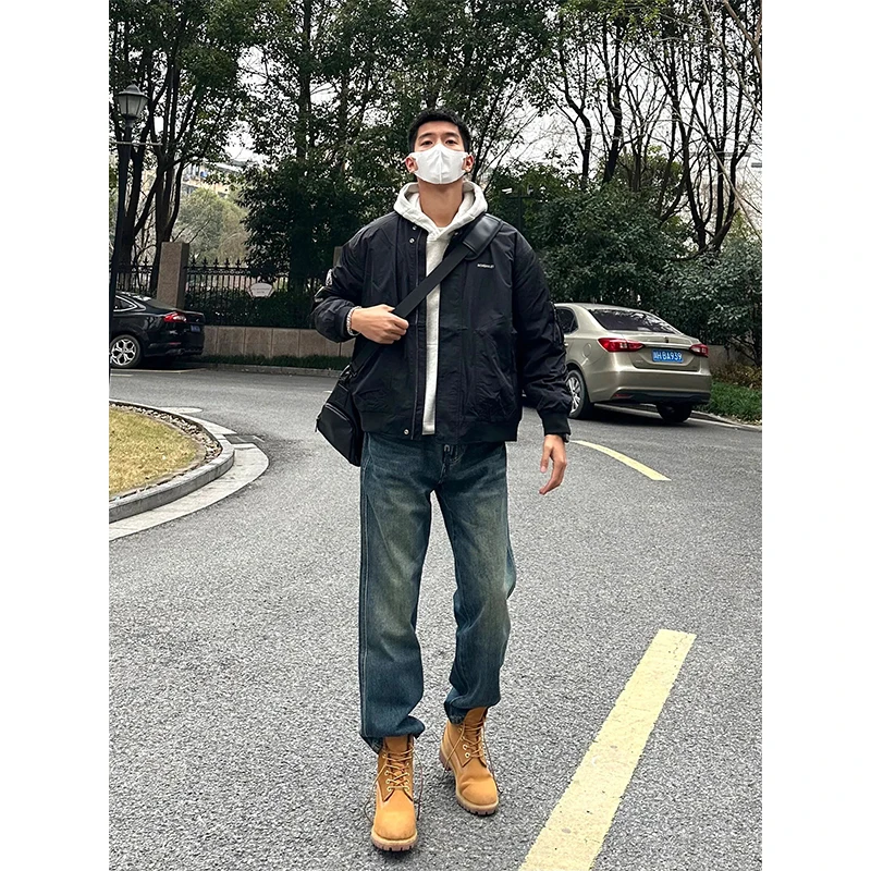 

Retro Blue American Vibe Men's Jeans High Street Slim Straight Leg Pants Spring Faion Match Boots Youth Trend