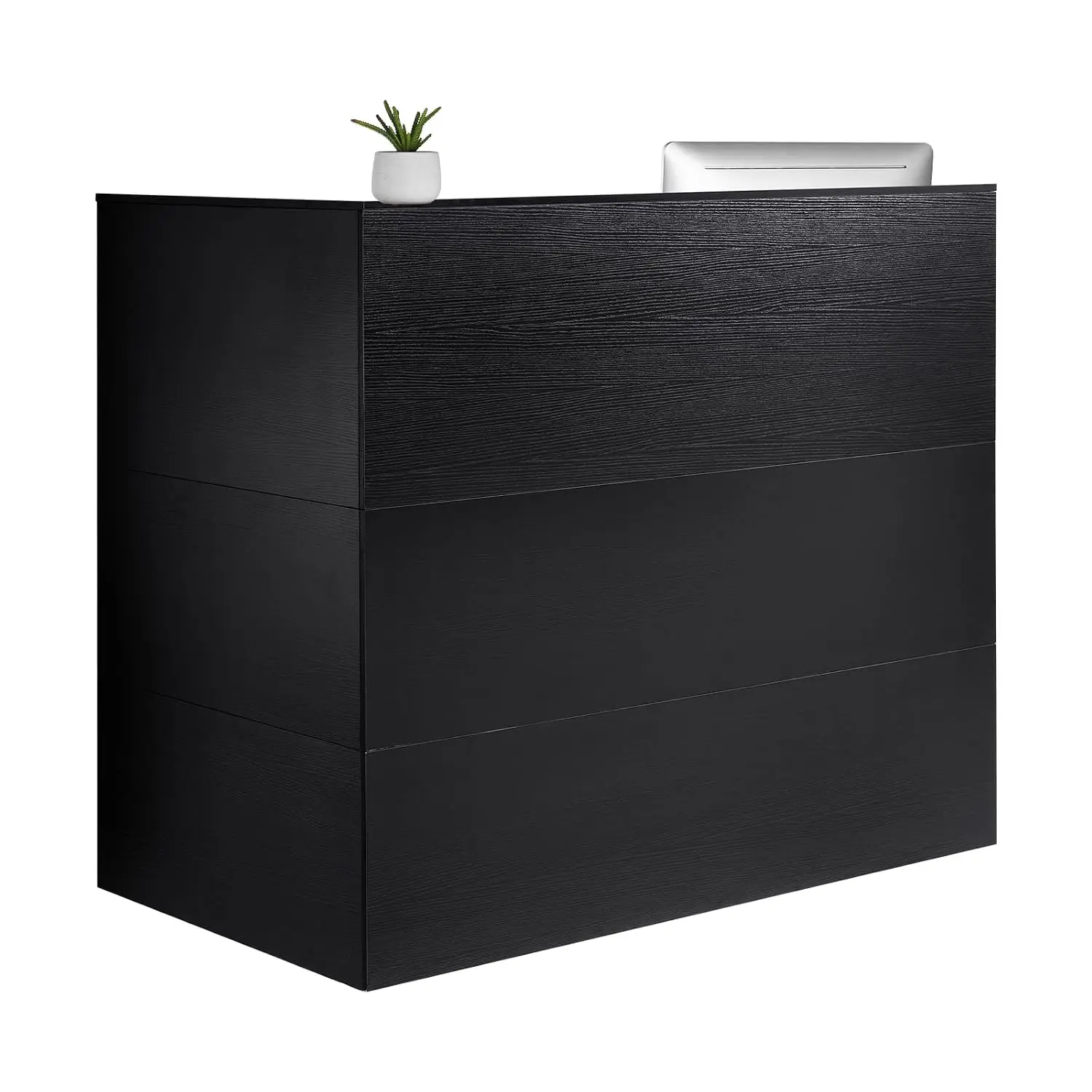 Reception Desk, 55Inch L-Shaped Front Counter Table, Office Reception Counter with Drawer Keyboard Tray and Storage, Customized