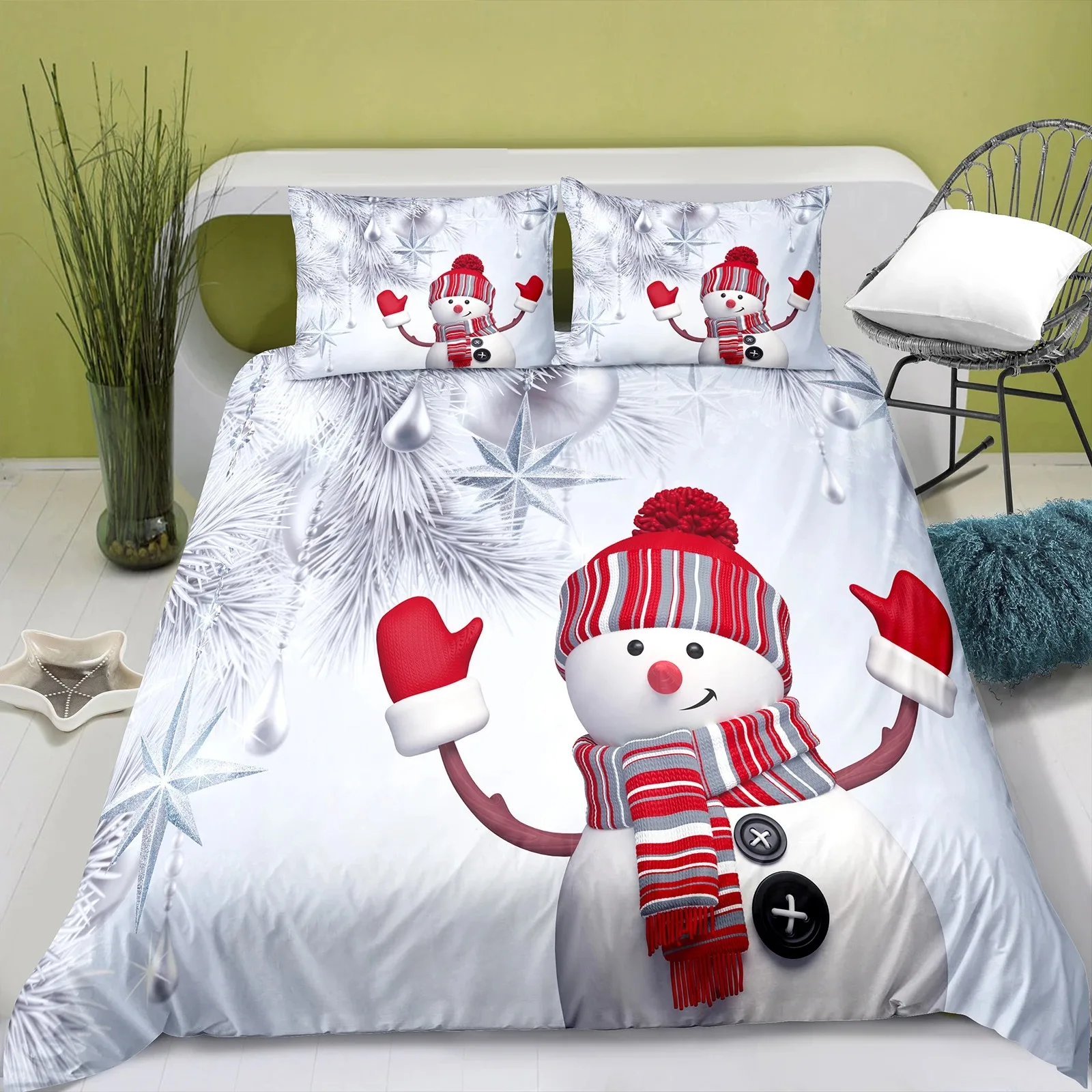 

Christmas Snowman Bedding Quilt Cover & Pillowcase Full Size Queen Bedding Set Bed Set Queen Size Cute Bed Sheets Juego De Cama