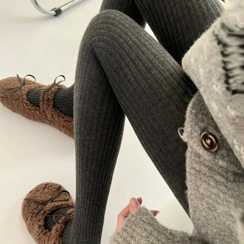 التخسيس الجوارب الحرارية مخطط الحرارية سراويل قطنية للنساء الفتيات شتاء دافئ سميكة جوارب طويلة متماسكة خمر جوارب طويلة دافئة #5