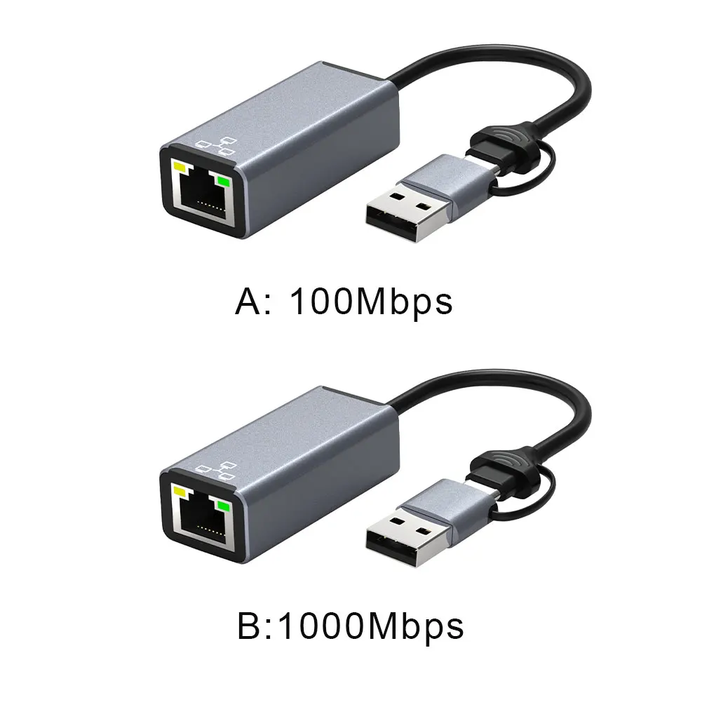 External 1000Mbps Gigabit Type-C/USB To RJ45 Computer Plug Play Lan Network Ethernet Adapter Aluminum AlloyDrive Converter