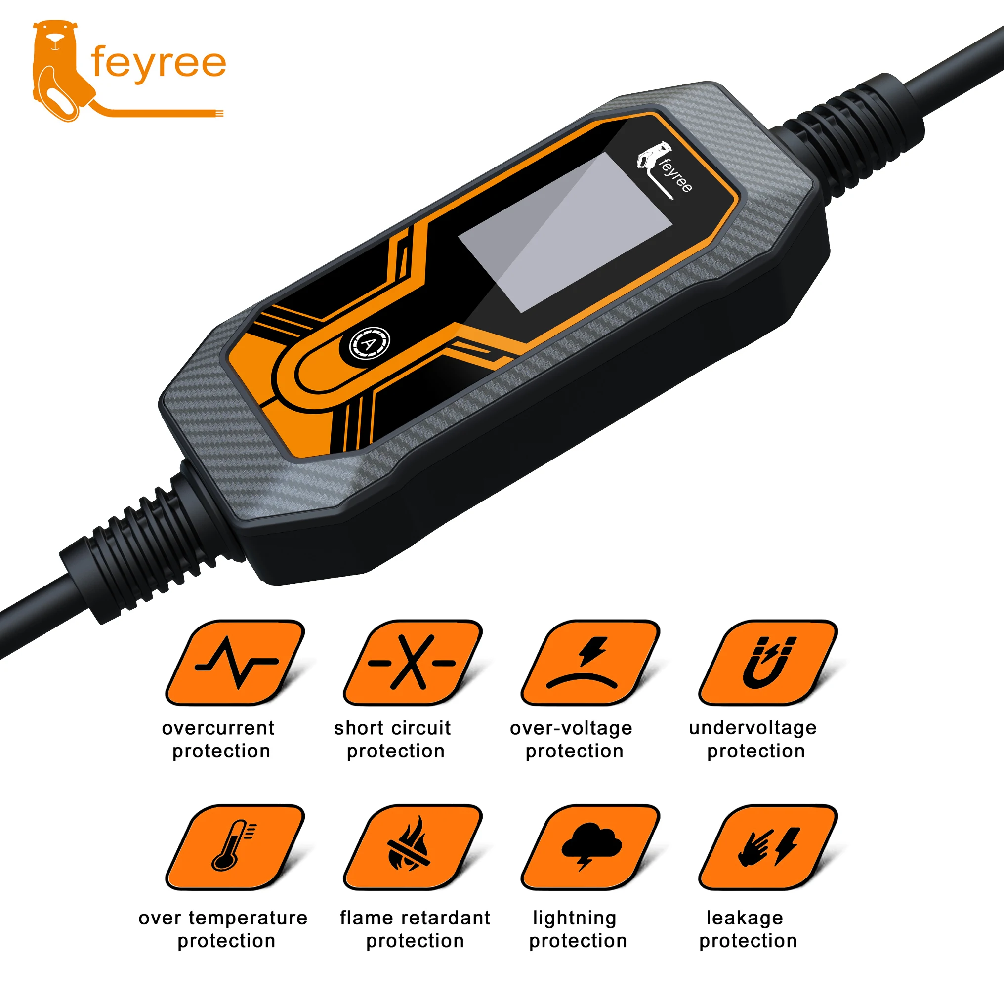 Feyree Tragbares EV-Ladegerät Wallbox Typ2 Kabel 32A 7KW mit CEE-Stecker EVSE Typ1 Ladebox J1772 Adapter für Elektrofahrzeuge – Detail 8