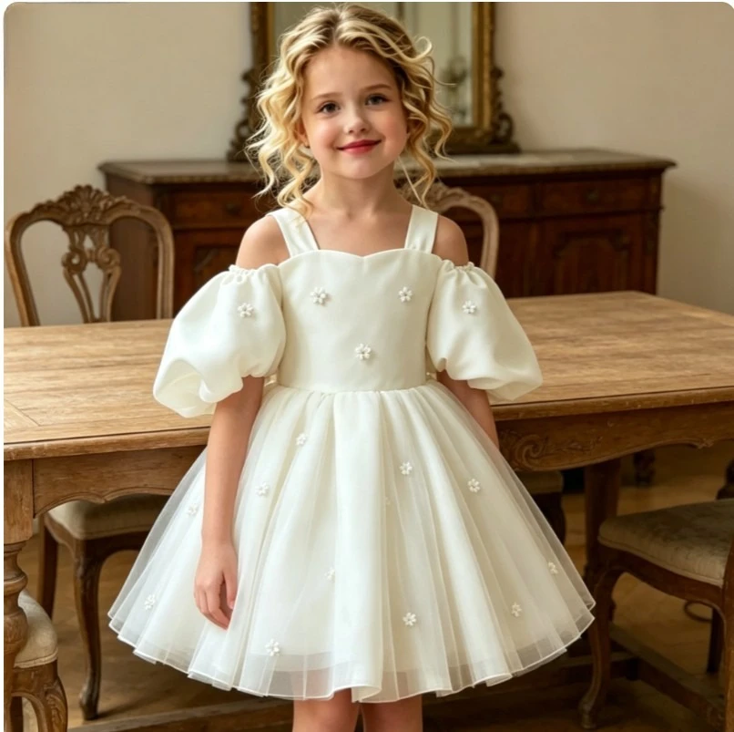 2026  children's fluffy princess dress piano host performance costume birthday banquet high-end dress dress