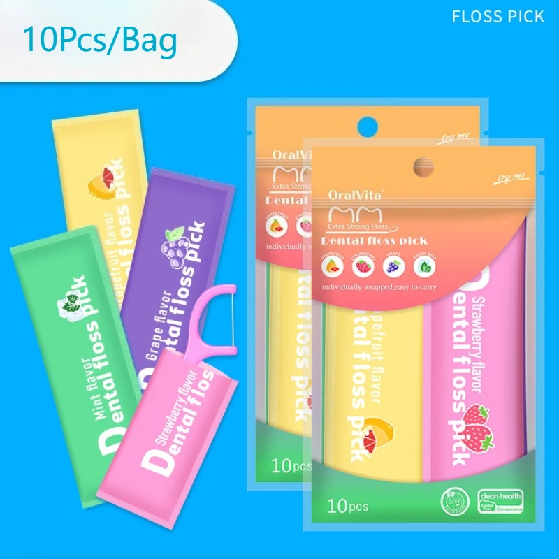 30x10Pcs/Bag Disposable Fruit Flavor Floss Individual Packaging Portable Dental Floss Toothpick Oral Care Teeth Cleaning Tools