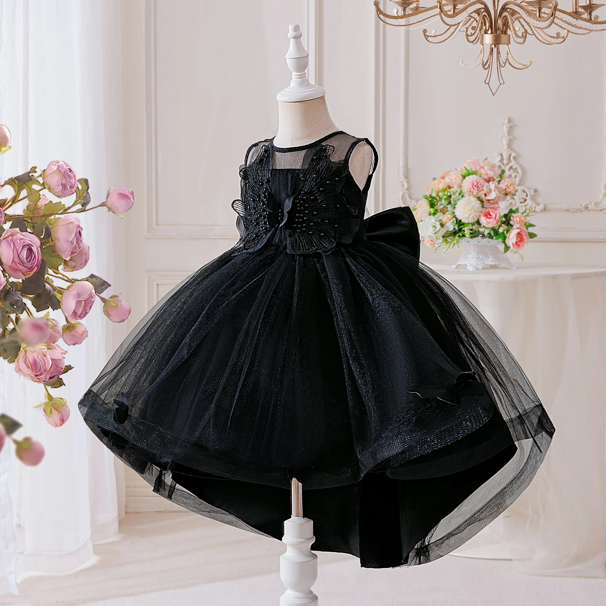 Elegantes Schmetterlings-Partykleid für Mädchen, schickes Schleifenkleid für Geburtstag, Hochzeit, Brautjungfern, Abschlussball, Karneval, Weihnachten, Halloween-Kostüm – Detail 3