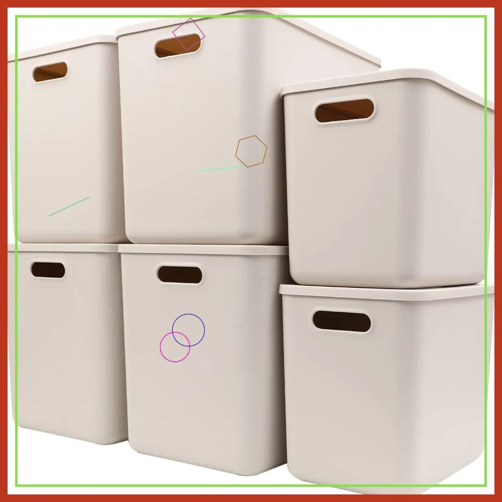 

Plastic Storage Baskets with Lids, 4XL+2L, Light Grey Organizing Bins for Shelves, Drawers, Closet