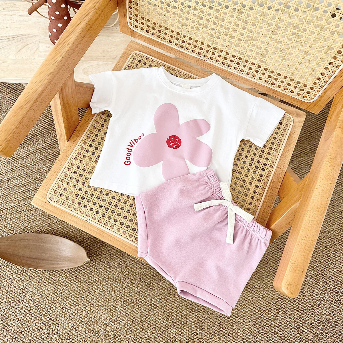 Summer New Newborn Girls Clothing Set Flower Print Short Sleeved T-shirt+Beach Shorts Cotton Leisure Vacation Boys Suit 0-3Y