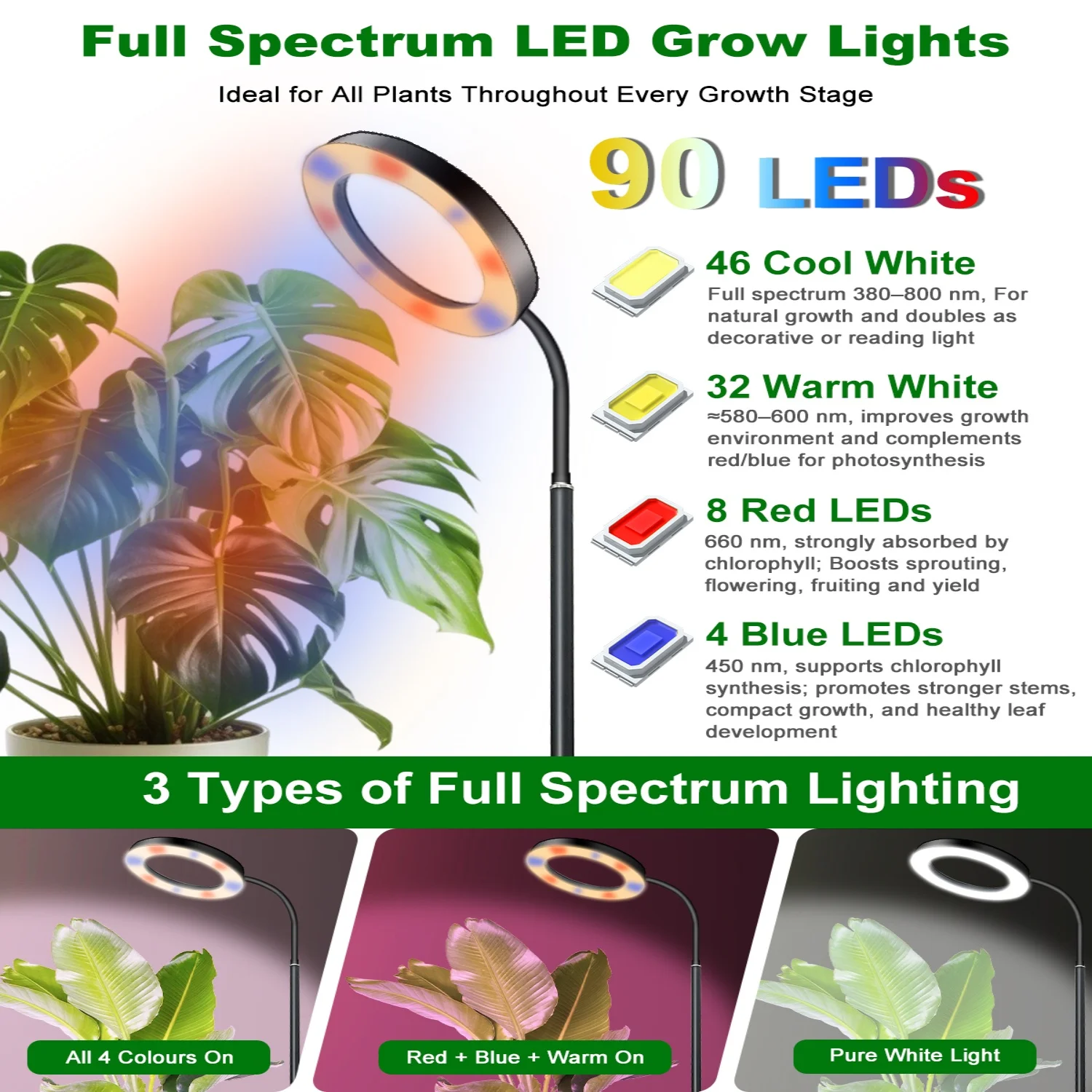 ترايبود نمو النبات مصباح للتحويل درجة حرارة اللون 4 ألوان USB Led تنمو ضوء 5 فولت توقيت التحكم 3/9/12 ساعة مصباح أرضي