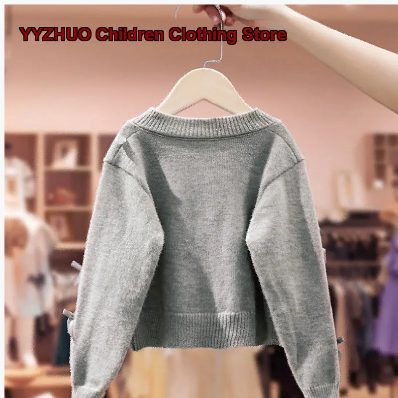 Girls Knit Cardigan 2026 Spring Autumn Fashionable Stylish Knit Top Cartoon Print Animal Pattern Kids