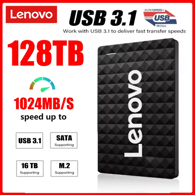 Lenovo новый оригинальный высокоскоростной 128 ТБ 16 ТБ 8 ТБ портативный SSD 2 ТБ портативный внешний твердотельный жесткий диск USB3.1 интерфейс мобильный