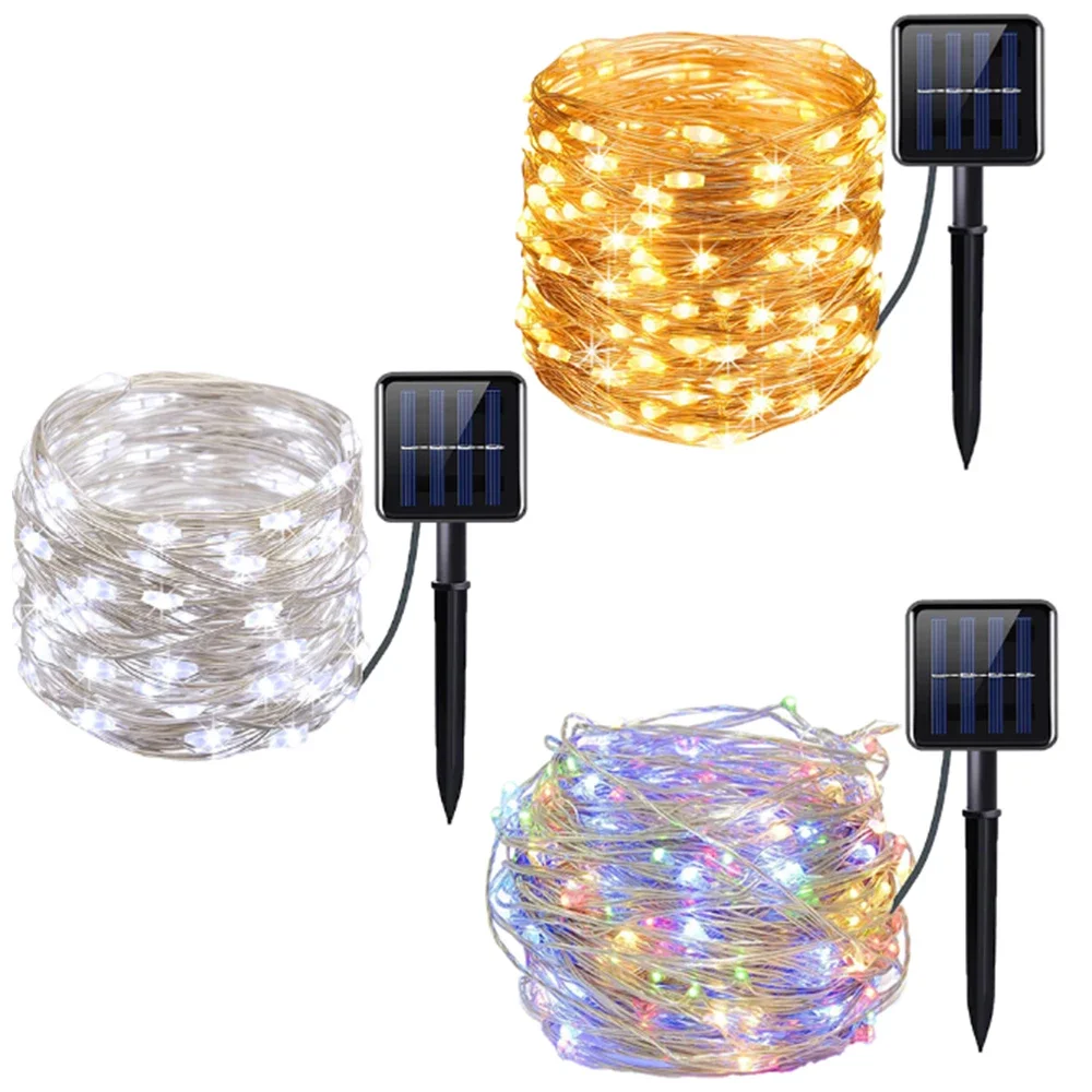 Guirnaldas de Luces LED Solares de 7M/12M/22M/32M, Luces Decorativas para Exteriores, Jardín, Patio, Impermeables, para Navidad, Bodas, Calle