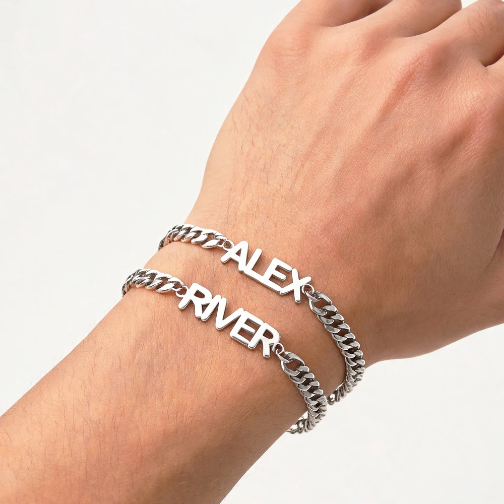 Custom Name Men Bracelet Stainless Steel Bracelet With 5mm Wdith Cuban Link Birthday Jewelry For Boyfriend Personalized Gift