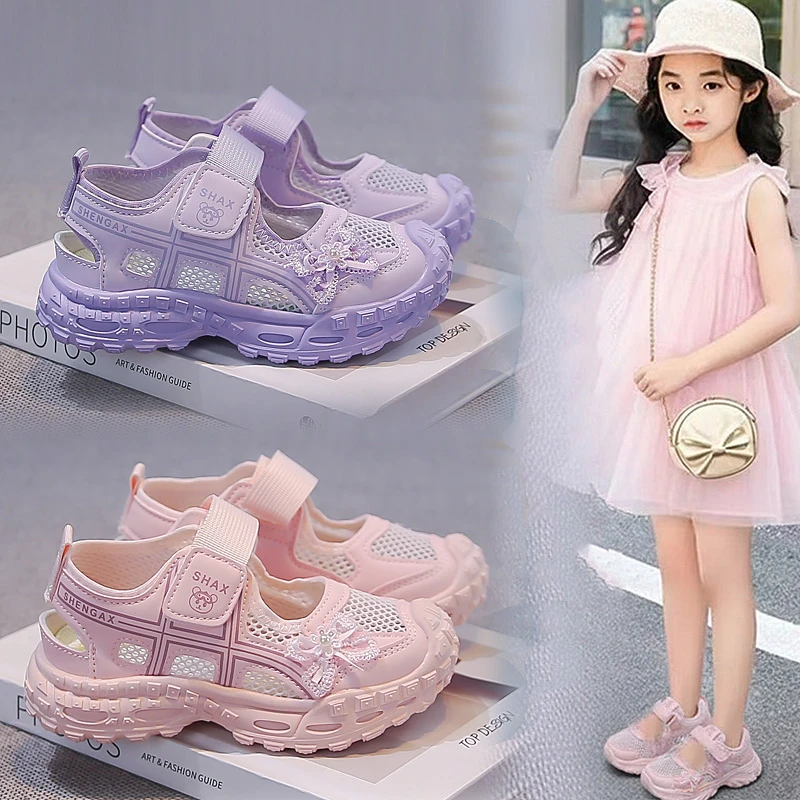 

Girls Bowknot Mesh Sandals Kids Summer Princess Shoes Soft Casual Beach Sandals for Children Outdoor Walking Anti Slip Flats
