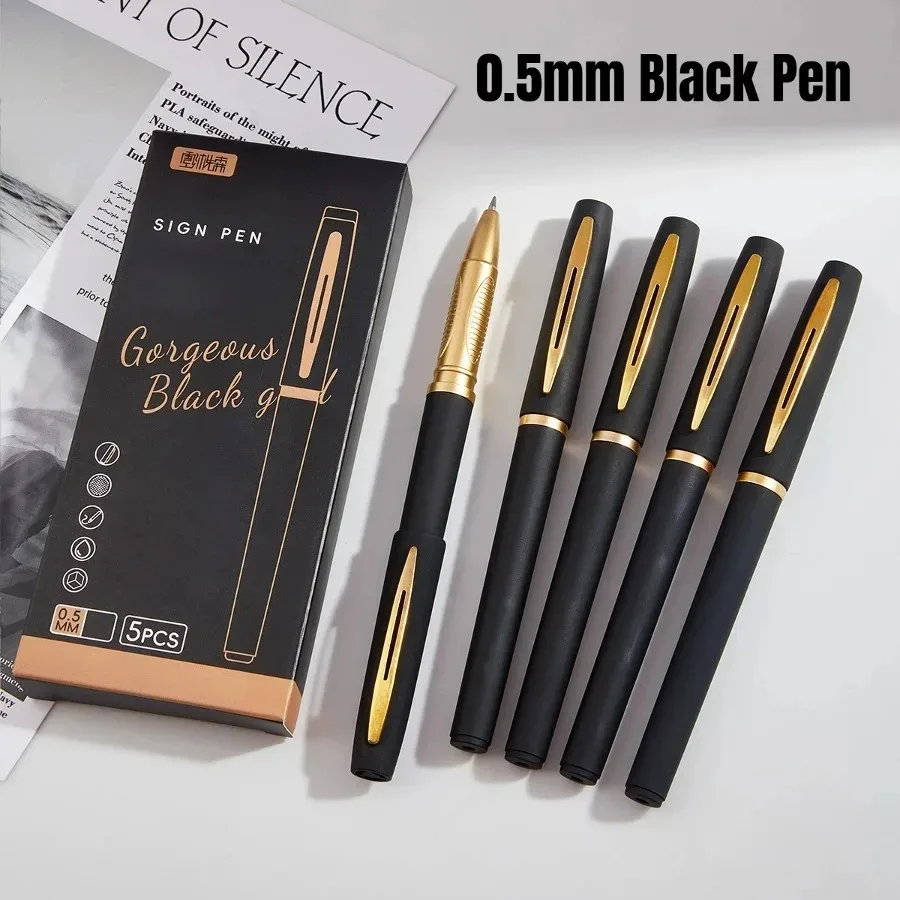 5 stuks gouden metalen penclips met grote capaciteit, 0,5 mm/0,7 mm/1,0 mm, meerdere specificaties, inktsignatuurpennen, kantoorgelpennen