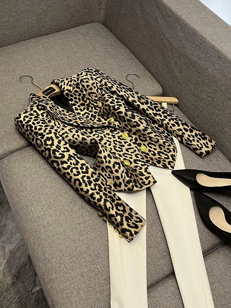 

Ретро Faionable с леопардовым принтом Jaet ort для похудения Sli ort Костюм Топ Женский Busin Casual Long Sve Button up