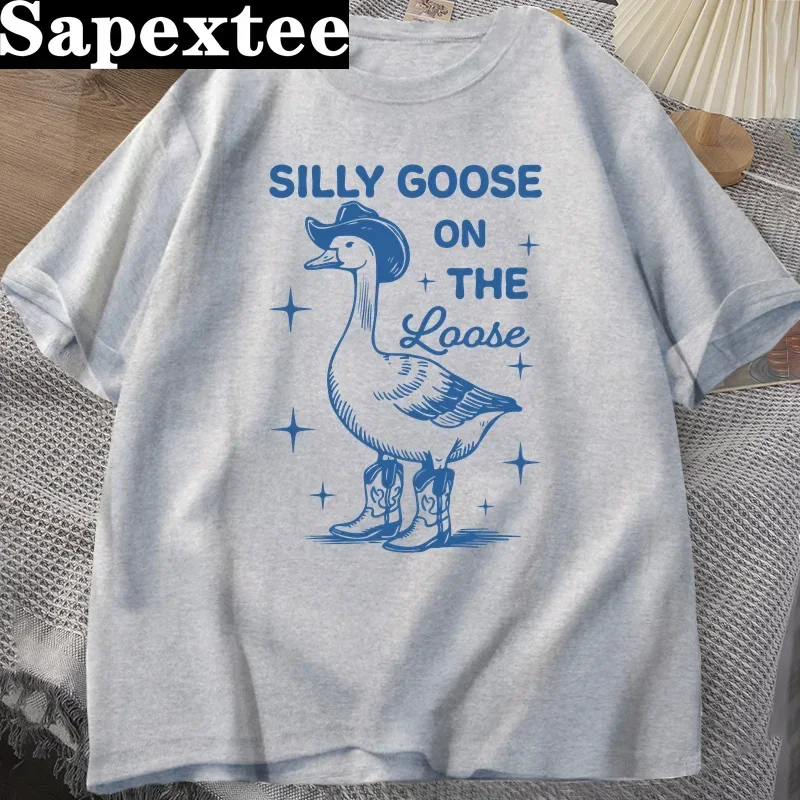 

Свободные футболки Silly Goose on для мужчин и женщин, забавная футболка в стиле вестерн в стиле пастушки, модная футболка 90-х годов с круглым вырезом и графикой, одежда