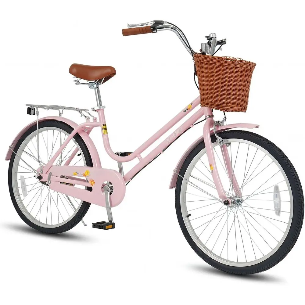 

24/26 Inch Women's Low Step-Through City Bike with Basket and Rear Rack