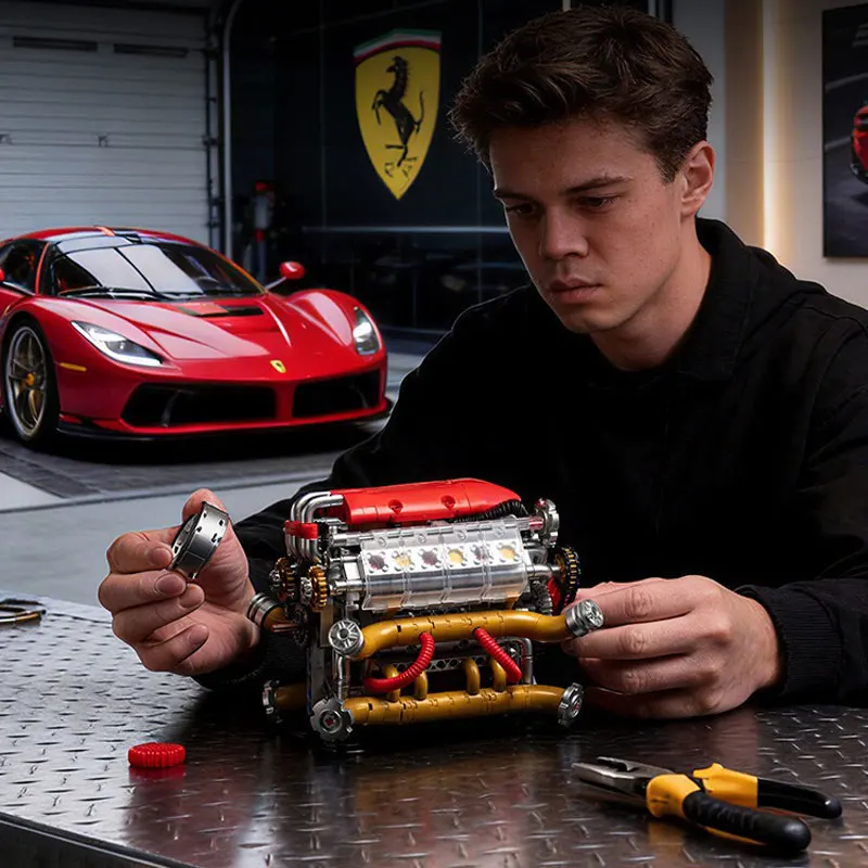 

V8 Engine Motorized Simulation Building Blocks Supercar SP3 Mechanical Model Electric Drive Tech Toy Gift For Boys Adults