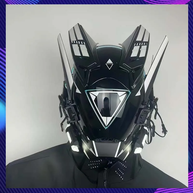 Cyber Punk Mask With Triangle Light Halloween Cosplay Costumes Mech Warrior Mask Soldier Helmet Carnival Party Coser Props Gift