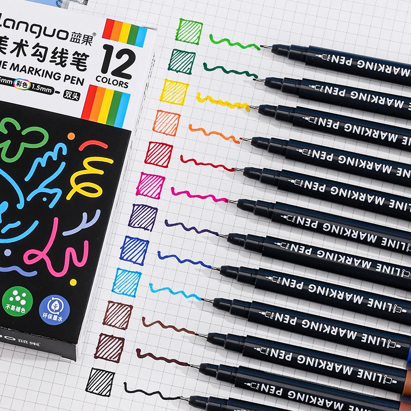 

Languo цветные ручки с двойным наконечником для художественных студентов, маркер для подписи, черная ручка для рисования линий, краска на водной основе, художественные принадлежности